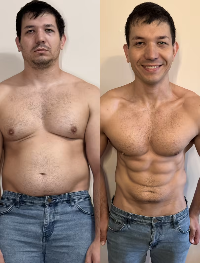 Alexandr before and after their 8-week transformation