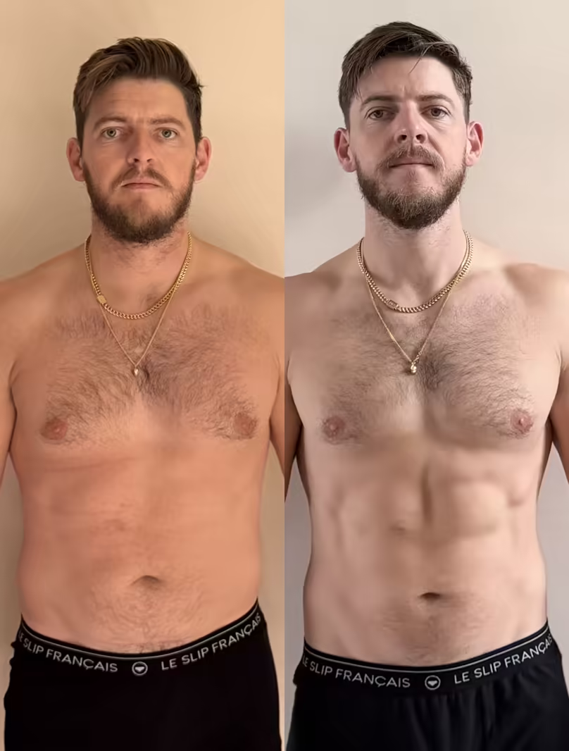 Owen before and after their 8-week transformation